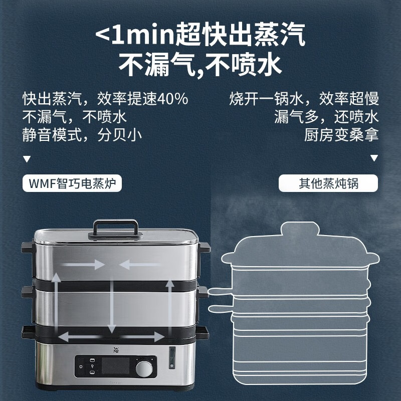 WMF福腾宝 不锈钢智巧双层电蒸炉 双层电蒸锅西式迷你电蒸锅小锅多用途锅 4.3L高清大图