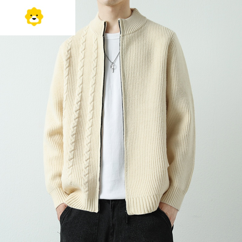 fishbasket开衫男士针织衫宽松帅气纯色潮流休闲外穿毛衣男款季立领