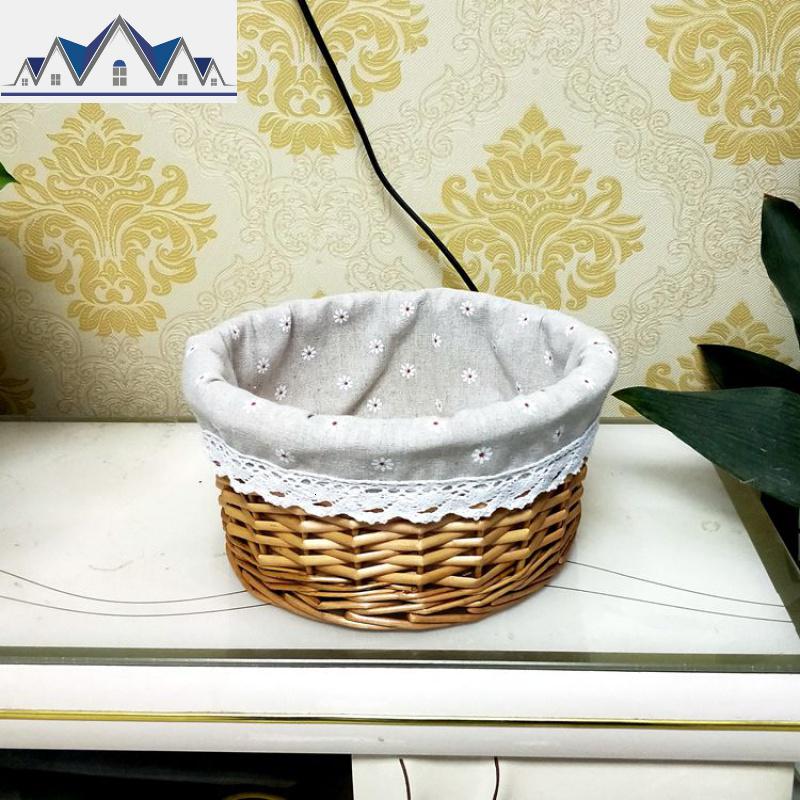 圆形桌面田园编柳编藤编织篮玩具筐家居杂物储物收纳筐篮盒 三维工匠收纳篮 圆形原色无把手中号：直径30高16