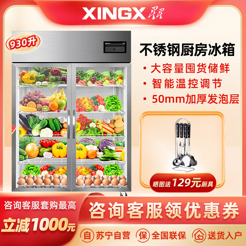 星星(XINGX)930升冷藏玻璃门冰箱商用大容量保鲜柜饭店餐饮麻辣烫蔬菜饮料水果展示柜BC-1000TA