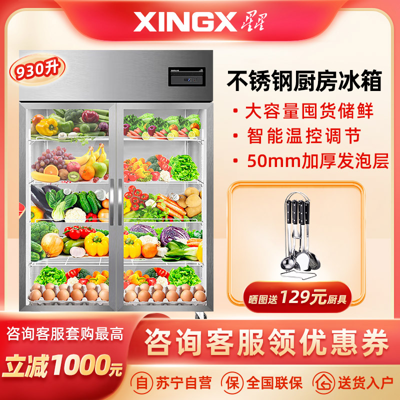 星星（XINGX）930升冷藏玻璃门冰箱商用大容量保鲜柜饭店餐饮麻辣烫蔬菜饮料水果展示柜BC-1000TA