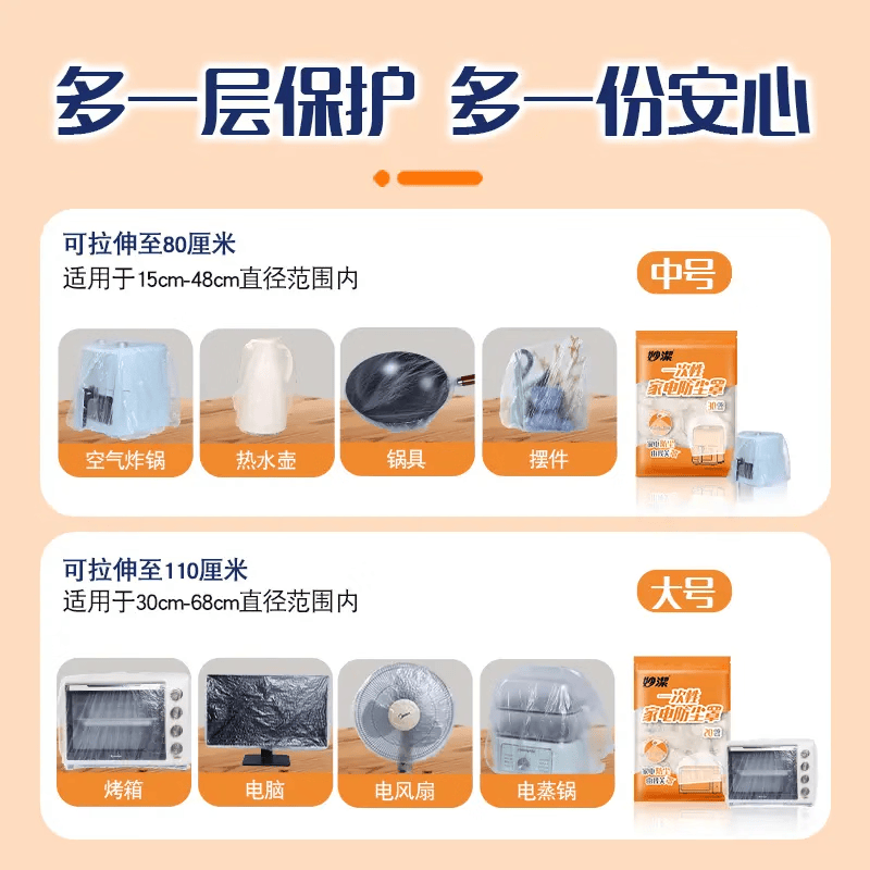 妙洁 一次性大尺寸防尘罩 厨房家电器防尘膜微波炉烤箱锅碗隔脏隔水 中号30只 MDFAM30-EC(FS)高清大图