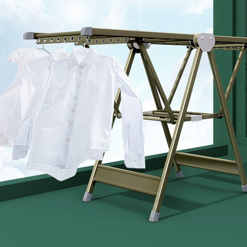 好太太晾衣架阳台家用挂衣服凉铝合金杆室外晒被子户外落地折叠室内