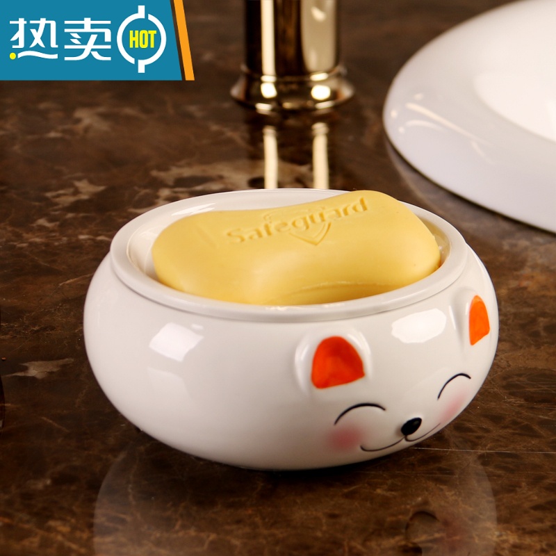 敬平创意卡通陶瓷沥水分离香皂盒卫生间家用免打孔洗衣肥皂盒皂托皂碟 展翅高飞沥水(接水盒不脏台面)高清大图