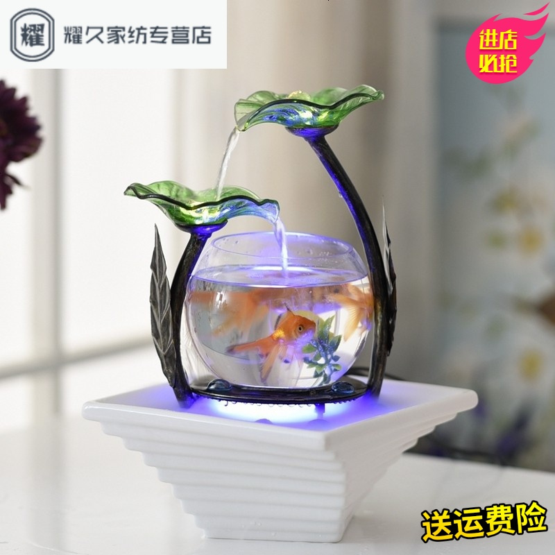 永德吉家居小型客厅鱼缸流水电视柜摆件陶瓷喷泉桌面加湿器创意生日礼NQ2541