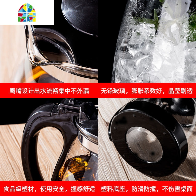 用泡茶壶玻璃可高温泡花茶壶过滤网冷水壶水杯套装 FENGHOU 1800ML花茶壶+两只莲花杯凉水壶