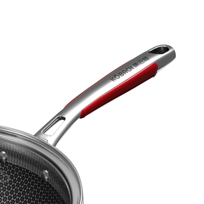 康巴赫乐厨款炒锅不粘锅316l不锈钢炒菜锅34cm加大号少油烟双面花纹