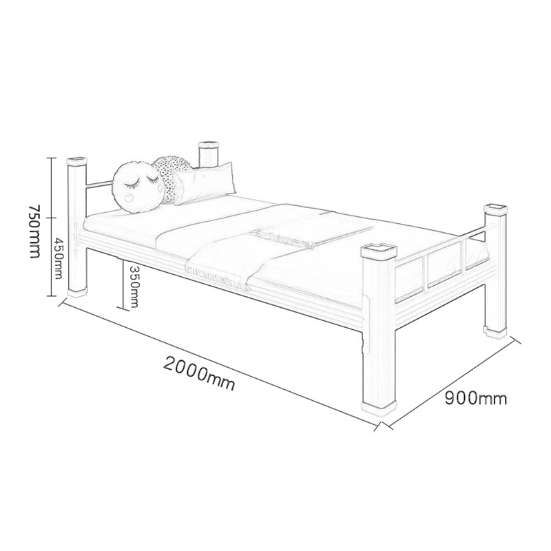创世人 加厚型材单人床含床板含3cm床垫 900*2000*750mm高清大图