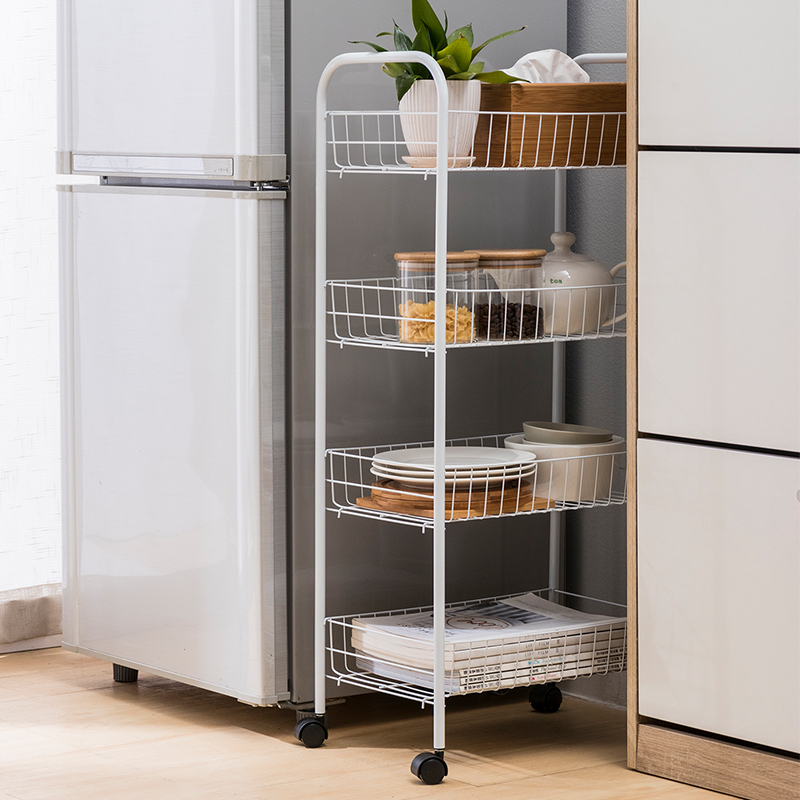 欧润哲 置物架 白色带轮四层车 家用菜架厨房煲锅架 浴室用品收纳层架整理架高清大图