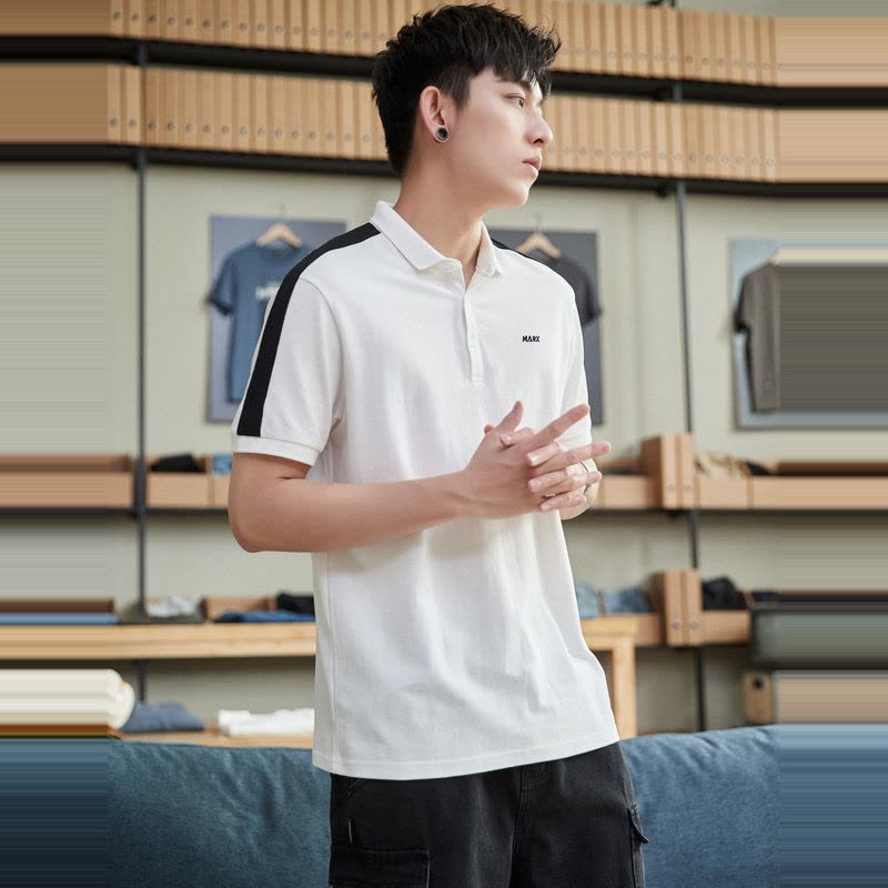 唐狮夏季新款拼接POLO衫男潮牌短袖原宿风ins翻领保罗衫港风图片