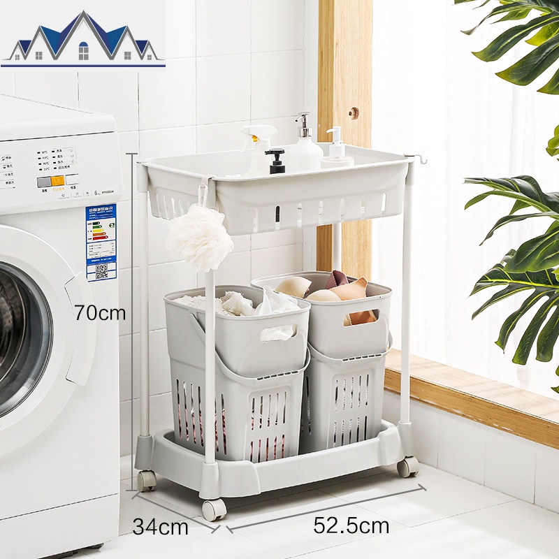 脏衣篮脏衣服收纳筐篓家用洗衣蓝放衣物的篮子装衣娄桶置物架浴室_5_434 日系2层灰色（双篮）