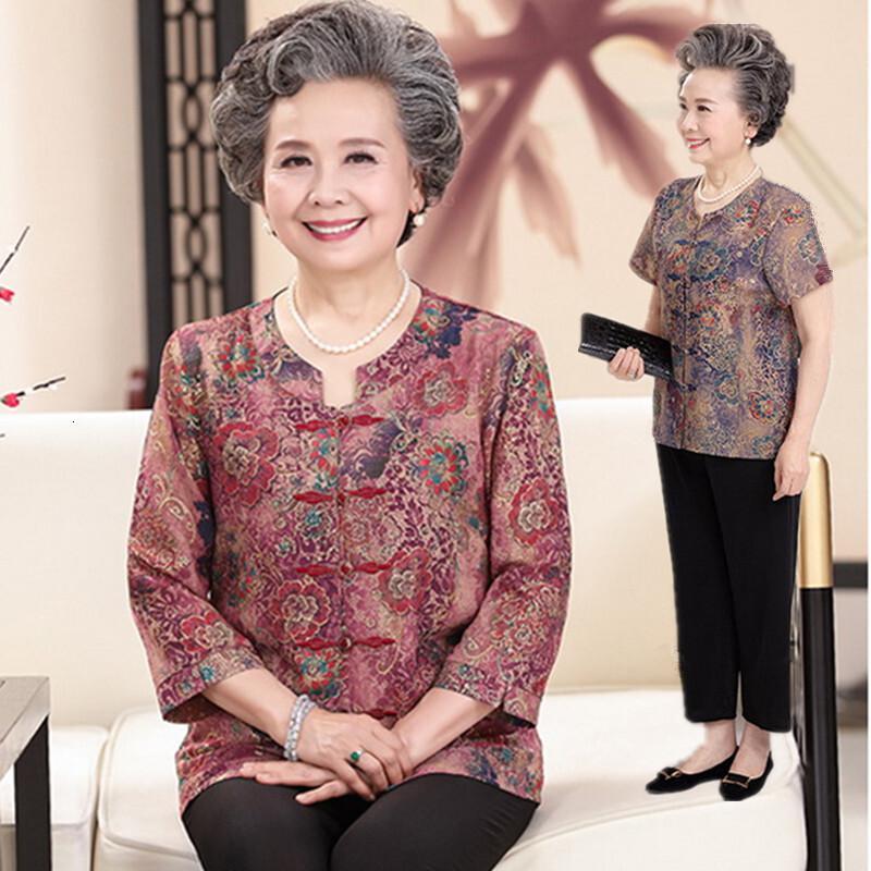 中老年人上衣服加肥加大码春夏女装衬衣衫妈妈奶奶两件套装200斤