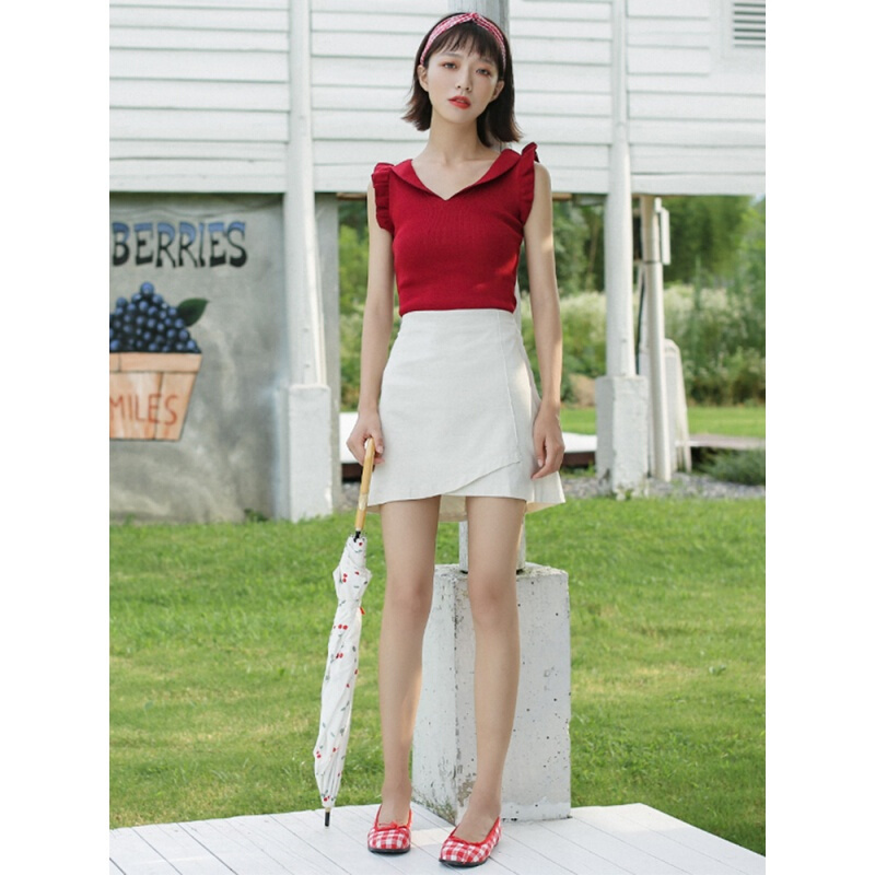 半身裙女夏季2018新款高腰裙子 复古短裙不规则白色包臀裙 杏色 均码