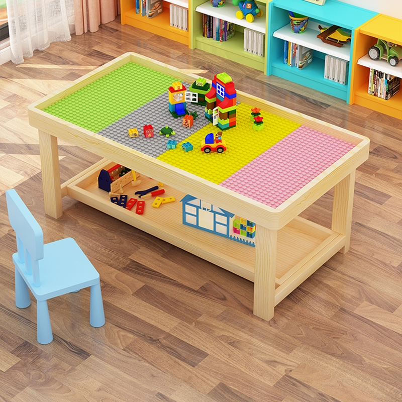 南风北巷儿童多功能积木桌桌男孩玩具台游戏桌宝宝大颗粒沙盘桌椅套装