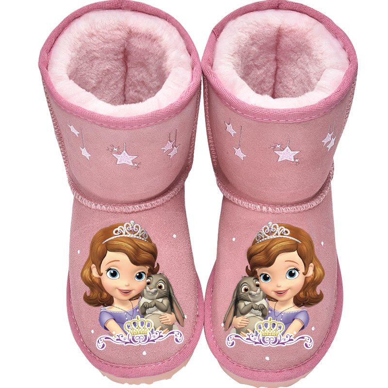 儿童雪地靴2018冬新款女童中筒靴卡通公主靴宝宝靴子女孩保暖棉靴图片