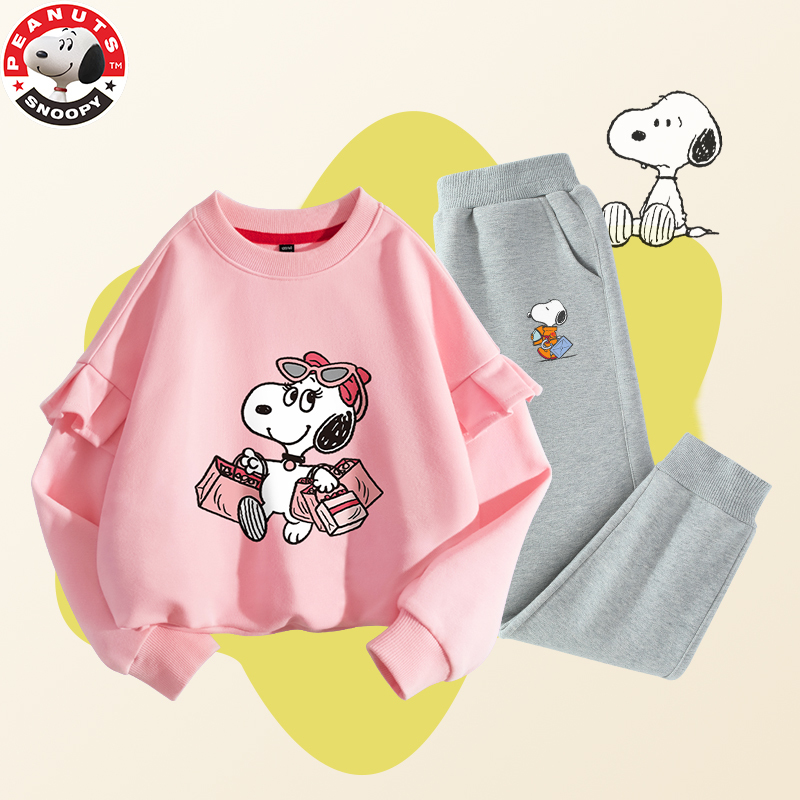 史努比(SNOOPY)童装儿童套头卫衣套装女中大童休闲运动套装TZTYW6B339