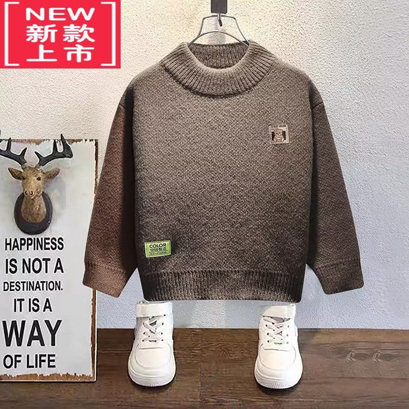 可莉允潮童穿搭男童毛衣可爱卡通熊儿童圆领针织衫炸街洋气宝宝线衣图片