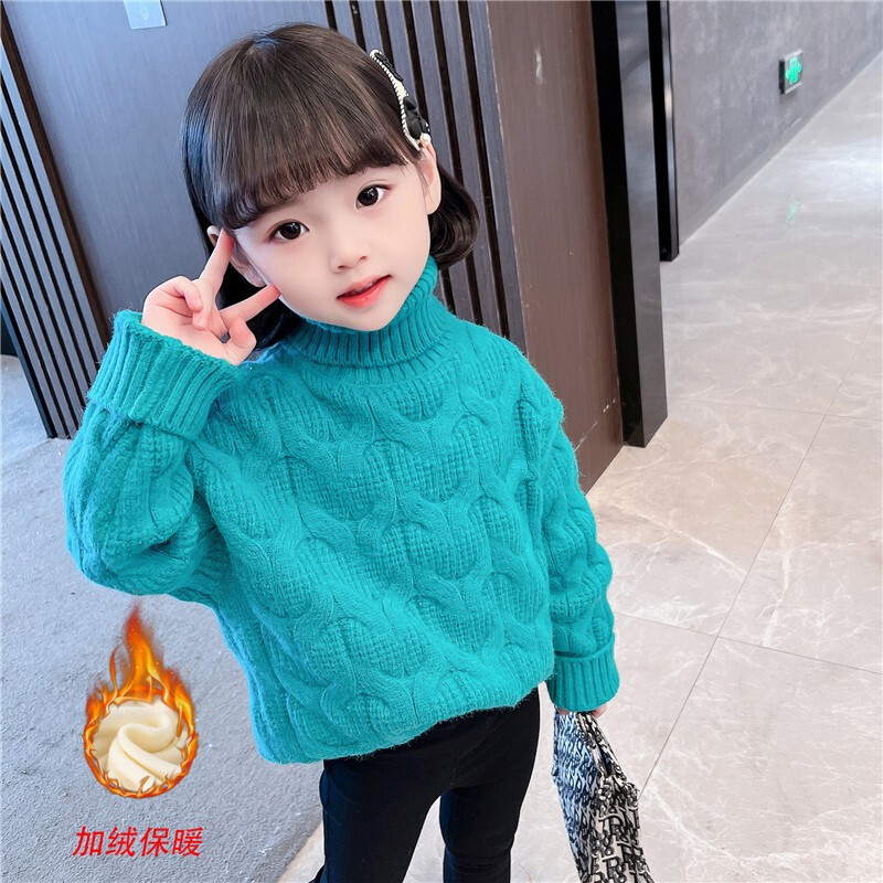 minanser童装女童毛衣儿童针织衫女宝宝衣服打底衫秋冬装加绒加厚冬季