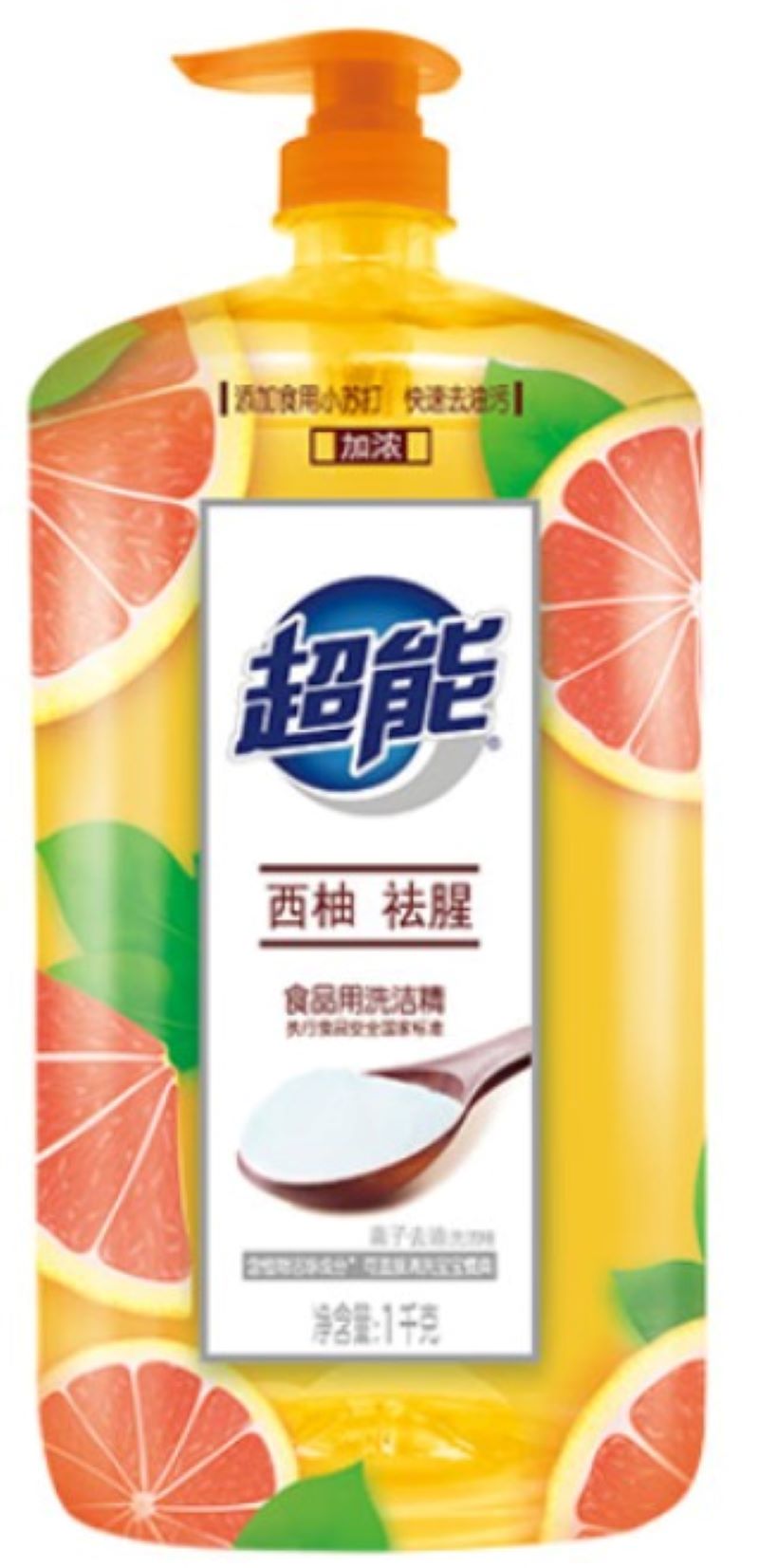 超能洗洁精西柚去腥家用食品用洗洁剂果蔬大桶洗涤厨房清洗 西柚去腥 1kg 3瓶 +海绵擦*3