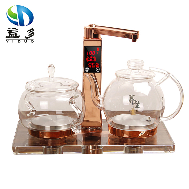 益多遥控自动上水 电水壶保温壶电茶盘高硼硅玻璃电热水壶煮茶器茶具泡茶套装双壶1L大容量开水壶电茶炉台嵌两用QY-CB06