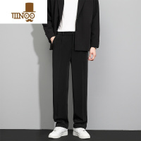 YANXU黑色直筒西裤男休闲长裤夏季冰丝垂感西装裤男士新款宽松裤子 S 黑色纽扣腰