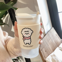 ins风可爱绵羊简约磨砂玻璃杯少女网红咖啡牛奶早餐杯子水杯带勺