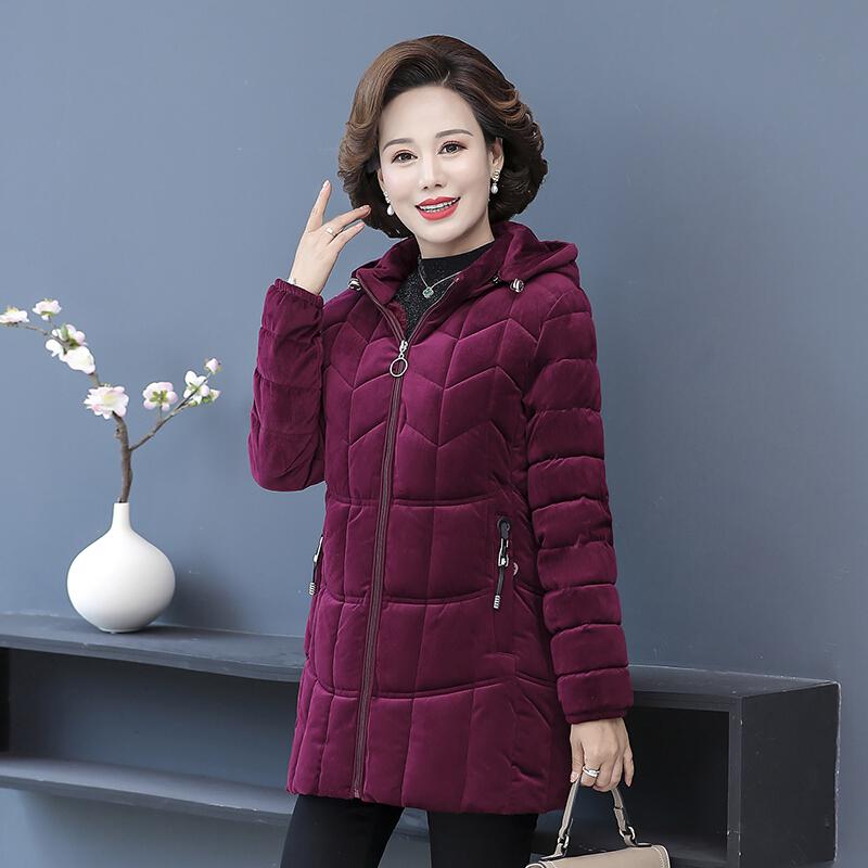 迪鲁奥(DILUAO)棉服妈妈秋冬装外套中长款中老年女冬装洋气 紫色 4XL(135-145斤)