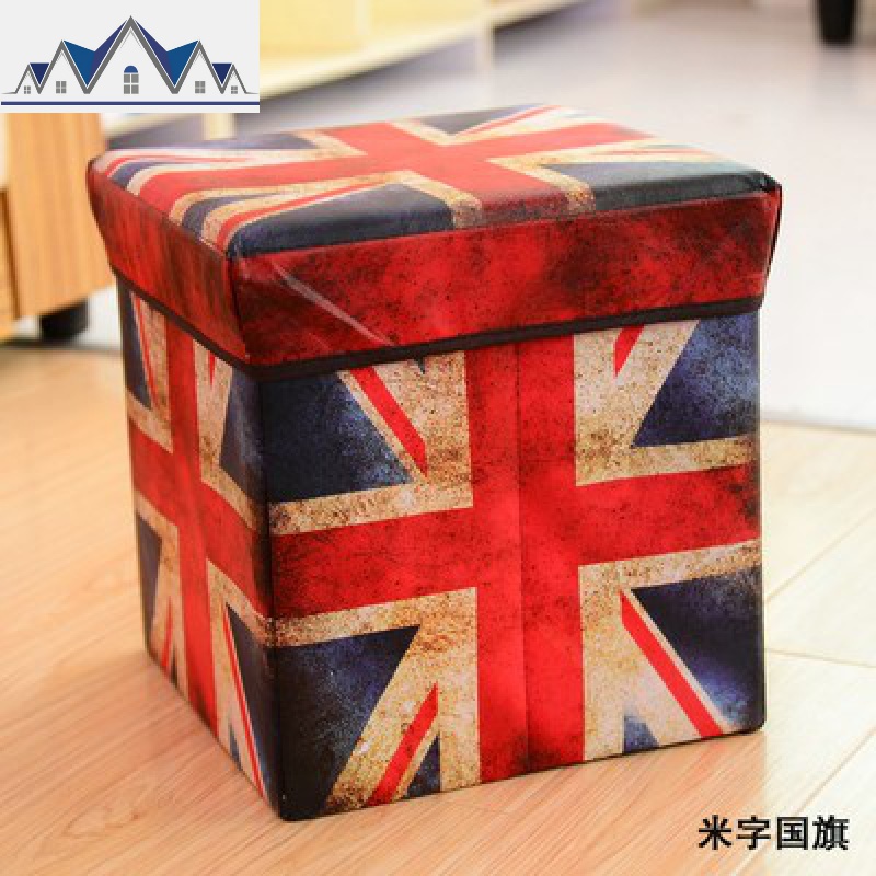 收纳凳板凳收纳箱收纳椅牛津布时尚折叠式换鞋凳多功能储物凳批發_63_570 米字国旗30*30*30cm其他
