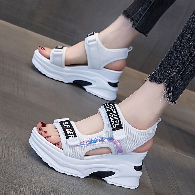 运动凉鞋女夏款坡跟百搭厚底内增高松糕防滑网红时尚ins潮鞋女士