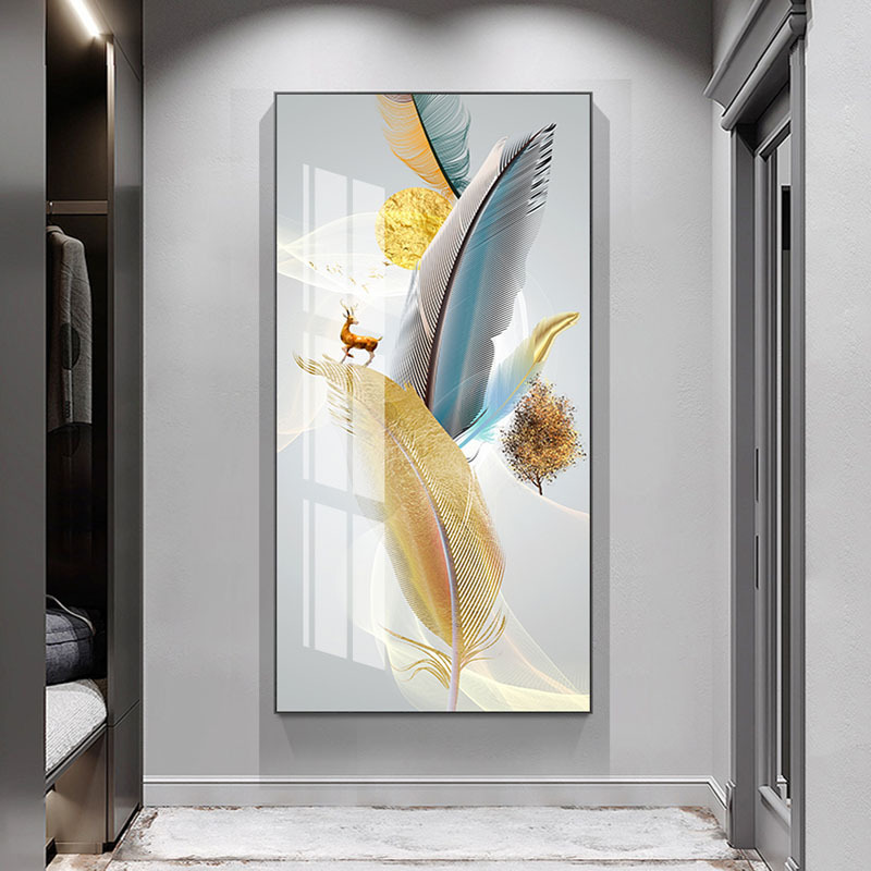 红绿蓝博艺新中式入户玄关装饰画清羽福禄现代简约客厅过道壁画北欧轻奢风墙面清羽飞扬挂画50x100cm