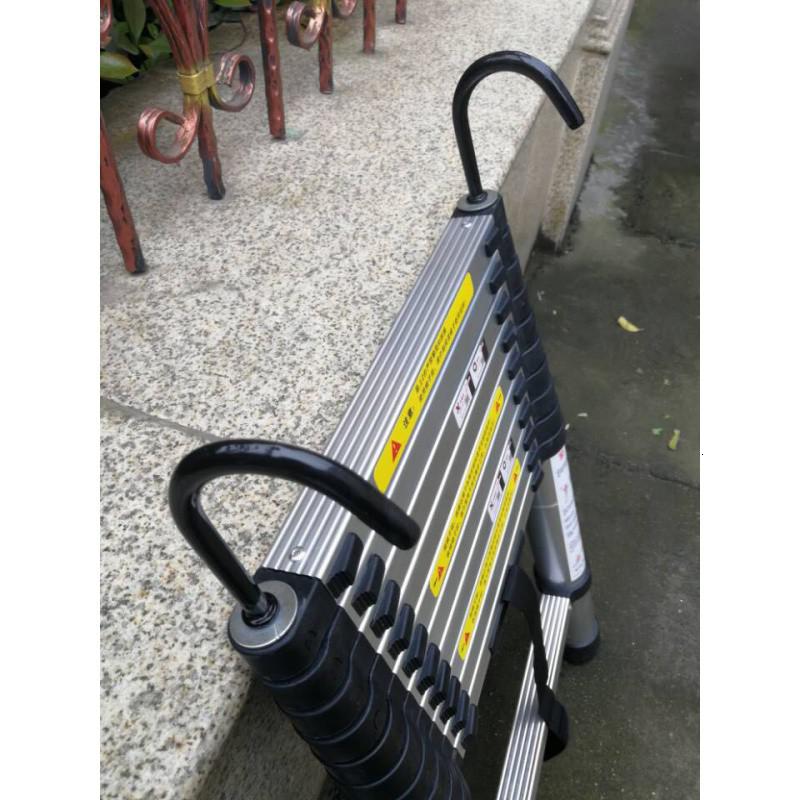 升降铝合金人字梯子家用便携竹节伸缩梯多功能工程折叠阁楼带钩梯 三维工匠 4.2米直梯带钩子家用梯高清大图