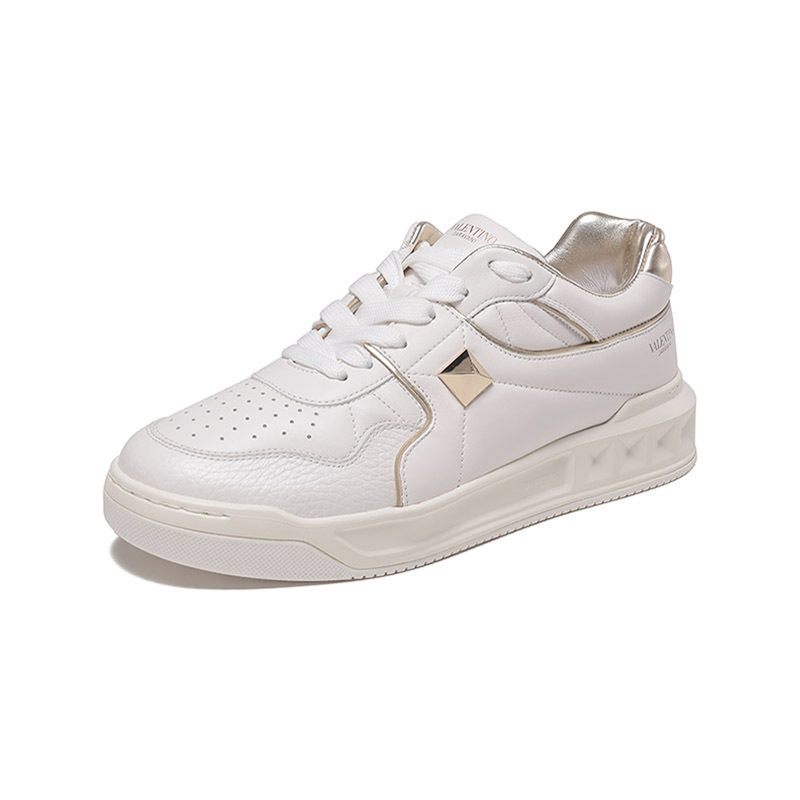 华伦天奴 valentino 男士皮革one stud超大铆钉系带休闲运动鞋小白鞋1