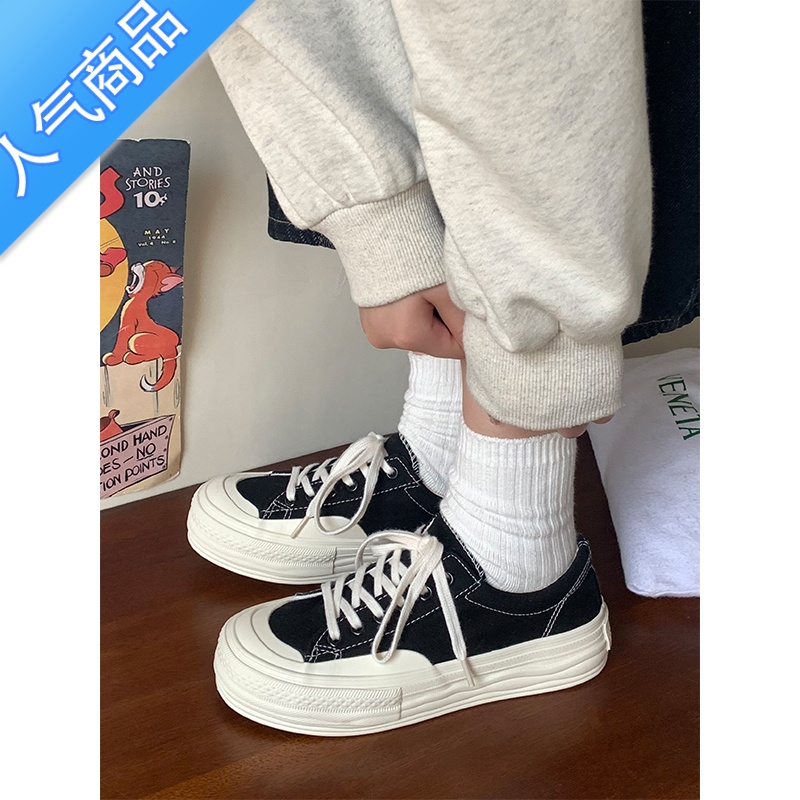 SUNTEK厚底帆布鞋女鞋可爱日系大头鞋2023夏季新款学生百搭小白鞋女高清大图