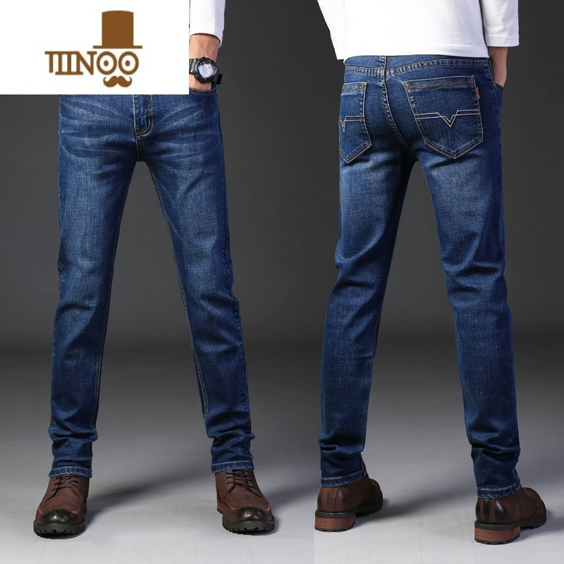 yanxu夏季新款长裤子男士牛仔裤男直筒宽松休闲修身潮流耐磨干活工作