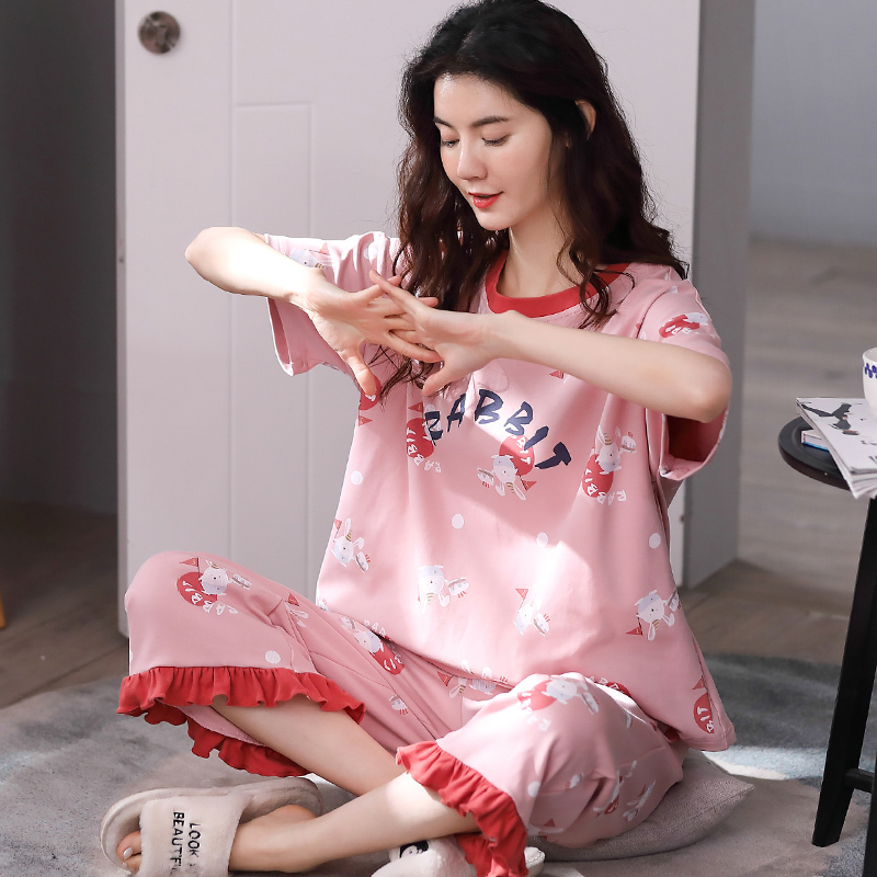 浪莎睡衣女夏季纯棉ins时尚可爱短袖短裤学生休闲夏天薄款家居服
