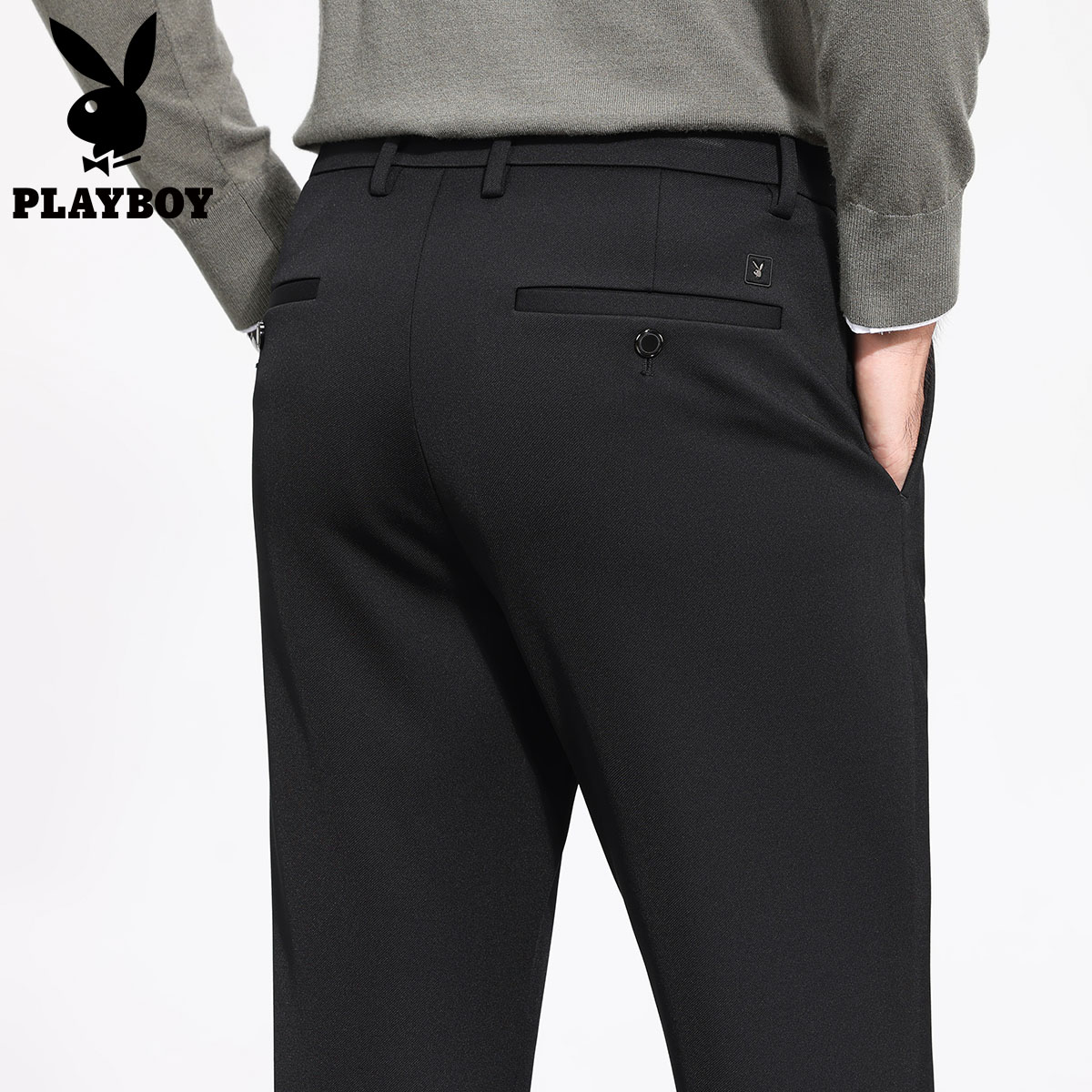 【高端针织】花花公子商务休闲西裤男款新款直筒百搭长裤子春季高清大图