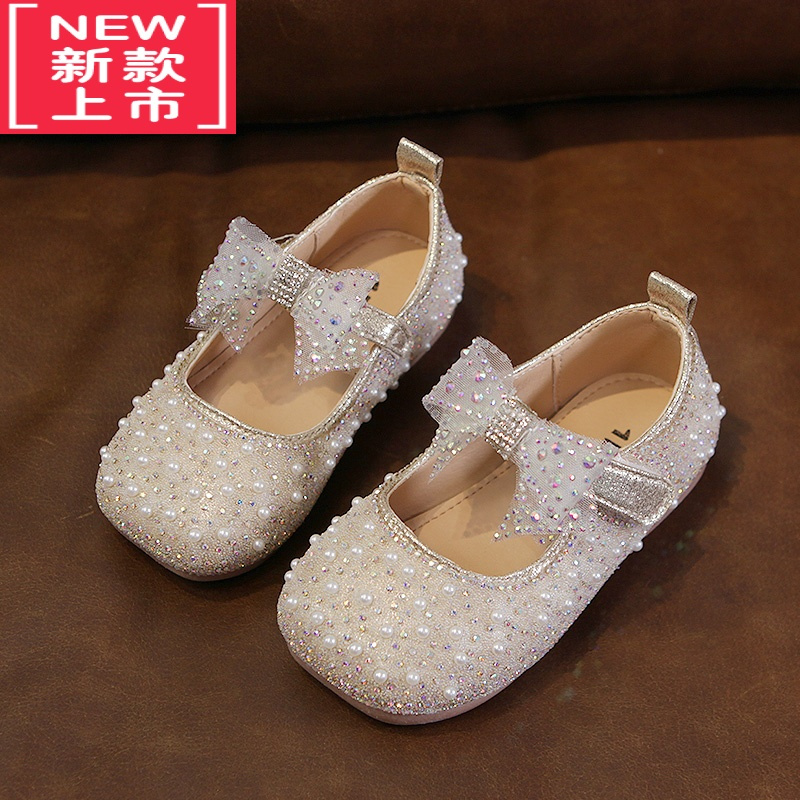 可莉允2022春秋季新款珍珠公主鞋舒适时尚童鞋淑女可爱休闲蝴蝶结儿童鞋运动休闲鞋