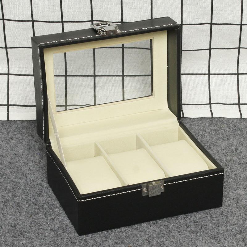 高档pu皮革车线手表盒高端双层首饰珠宝收纳包装展示翻盖表盒 2位