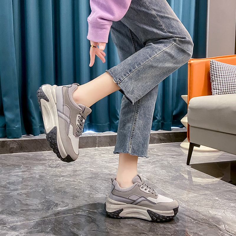 佳曼莎黑色老爹鞋女2023春季新款阿甘鞋女鞋厚底增高休闲运动鞋