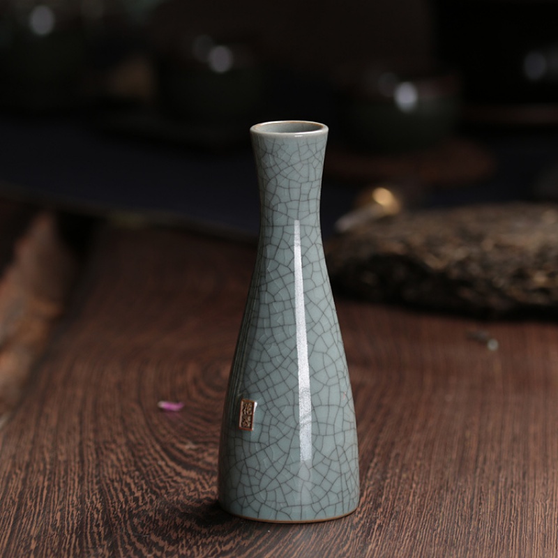 龙泉青瓷小花瓶 陶瓷干花插禅意日式简约水培手工创意摆件家居装 三维工匠 淑女瓶(哥窑梅子青冰裂)高清大图