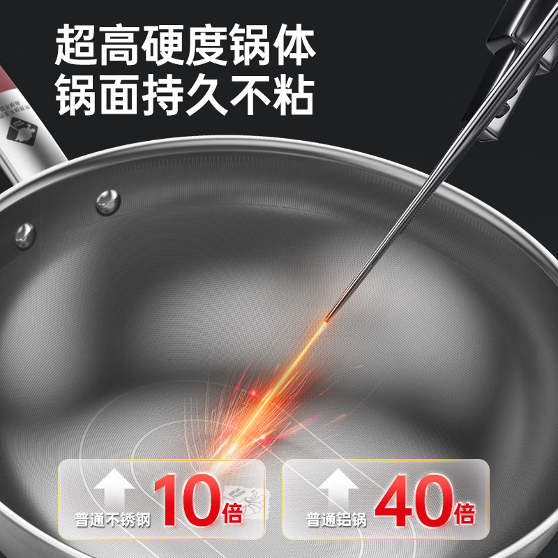 康巴赫炒锅无涂层不粘锅0涂层316L不锈钢少油烟炒菜锅电磁炉燃气用二代0涂层炒锅30cm高清大图