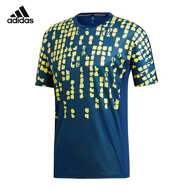 阿迪达斯 (adidas)2019新款宽松男女T恤运动休闲透气短袖 CW7061男款深蓝色(S-XXXL)