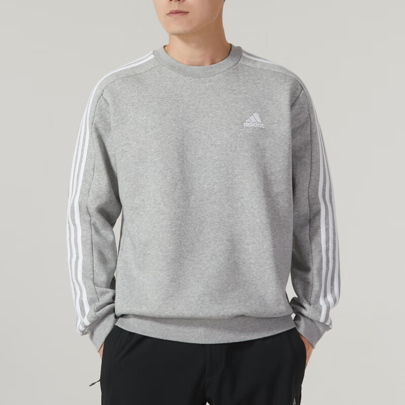 阿迪达斯(adidas)卫衣男 2023秋季新款运动休闲服时尚三条纹保暖加绒透气圆领衫 IJ70/建议拍小一码 S