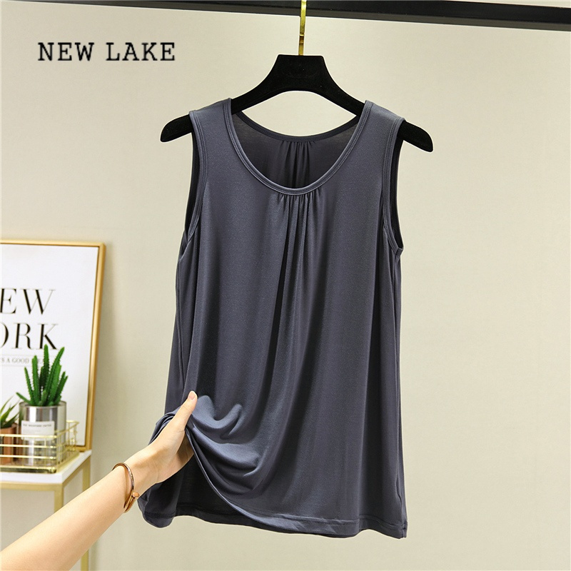 new lake宽松莫代尔背心女夏外穿薄款无袖打底衫百搭家居休闲纯色大码