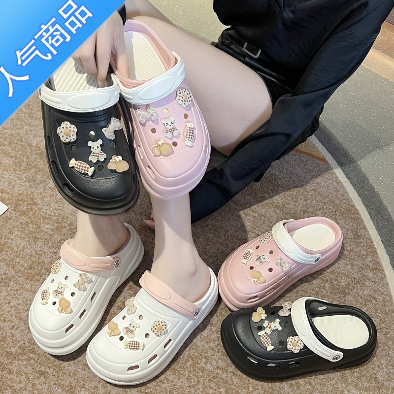 SUNTEK厚底洞洞鞋女款夏季外穿高跟增高护士凉拖鞋海边新款踩屎感沙滩N高清大图