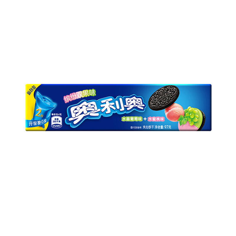 奥利奥(OREO) 夹心饼干 零食 缤纷双果味水晶葡萄味+水蜜桃味97g