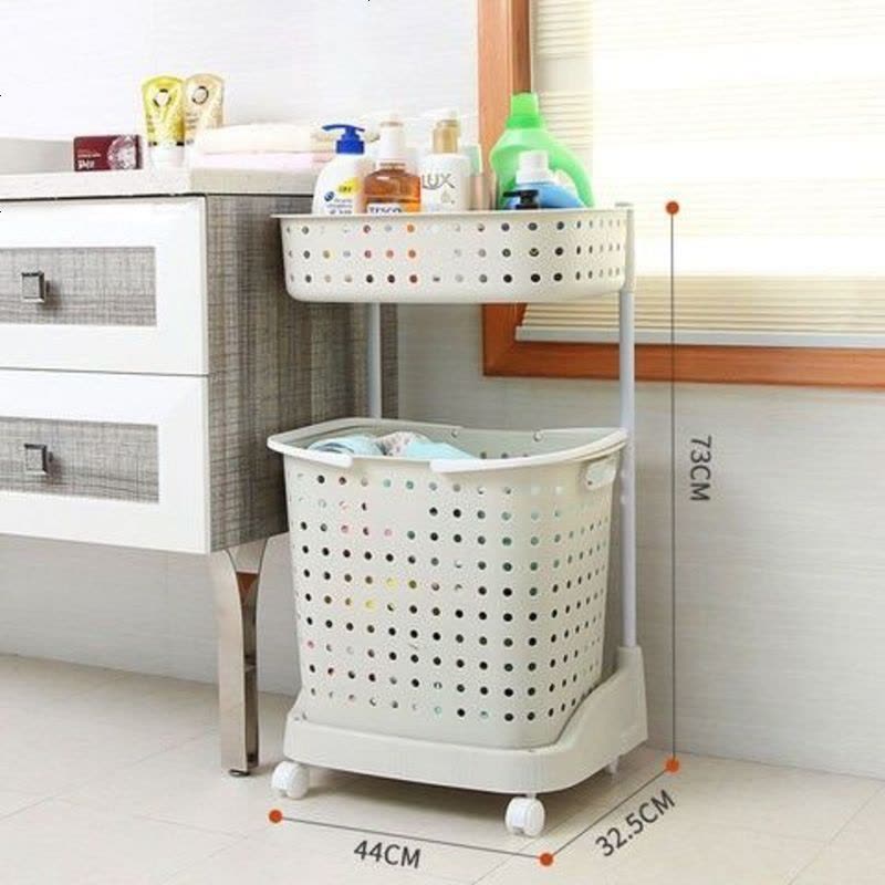 日式脏衣篮塑料洗衣篮手提篮大号装脏衣服收纳筐脏衣桶脏衣篓带轮 两层灰色升级款款图片