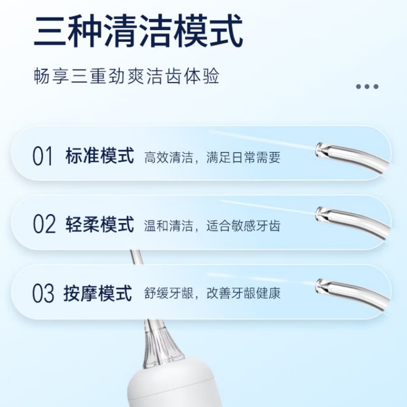 澳得迈(AODMA)便携冲牙器水牙线洗牙器 家用手持式洁牙机 WT-312 Pro 白色 3支喷头高清大图