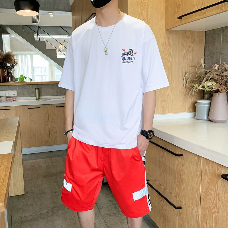 梵克公牛短袖T恤男士套装夏季潮牌休闲宽松棉男衣服搭配短裤两件套潮流帅气青年套装夏天男装