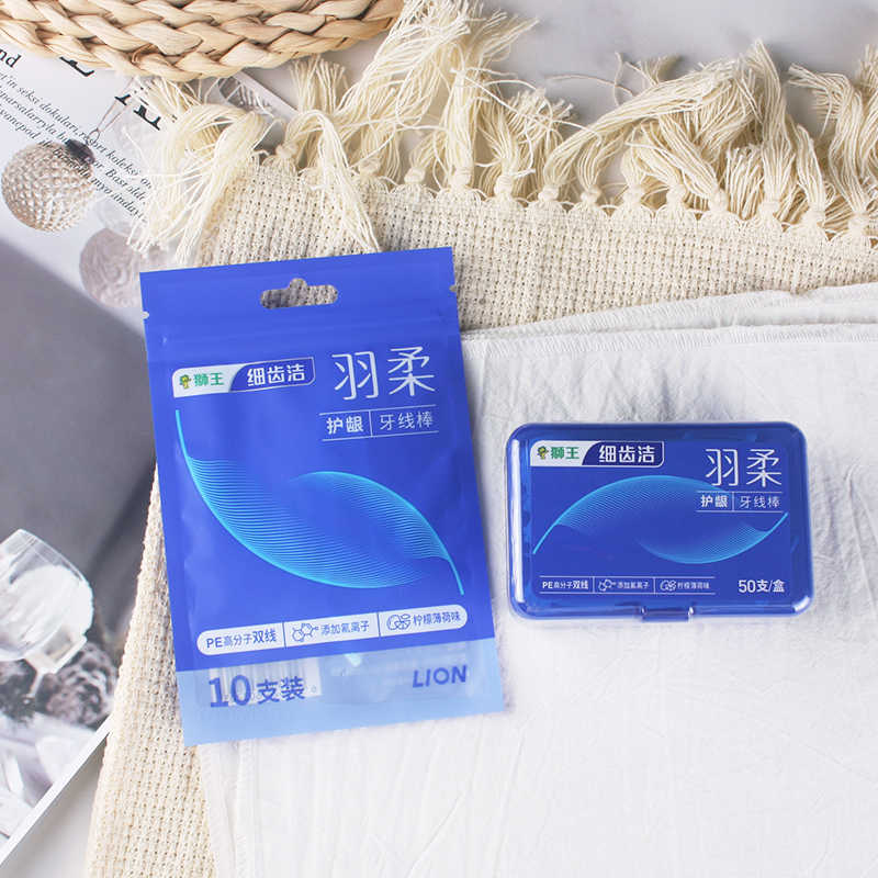 狮王细齿洁羽柔护龈双线牙线棒家庭装高分子牙签含氟防蛀清新柠檬高清大图